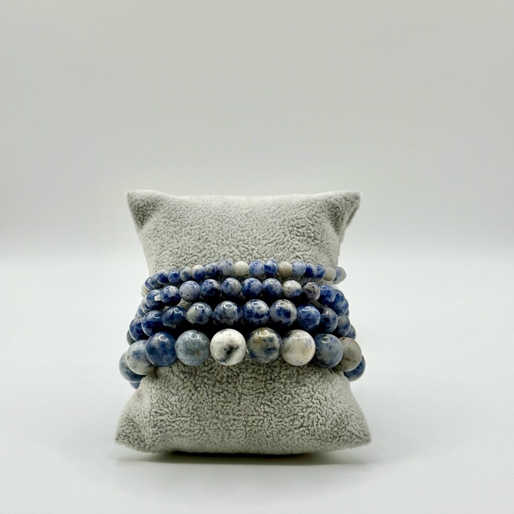 Elegant Blue and White Beaded Bracelet Stack